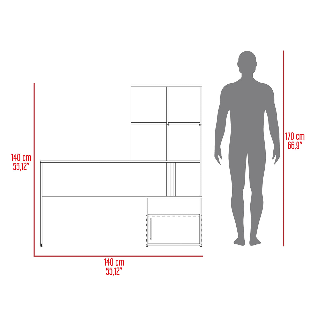 Escritorio Vance Fresno Europeo y Blanco 140x140cm Con Organizador de Libros y Archivador - ESCRITORIOS | Bylmo