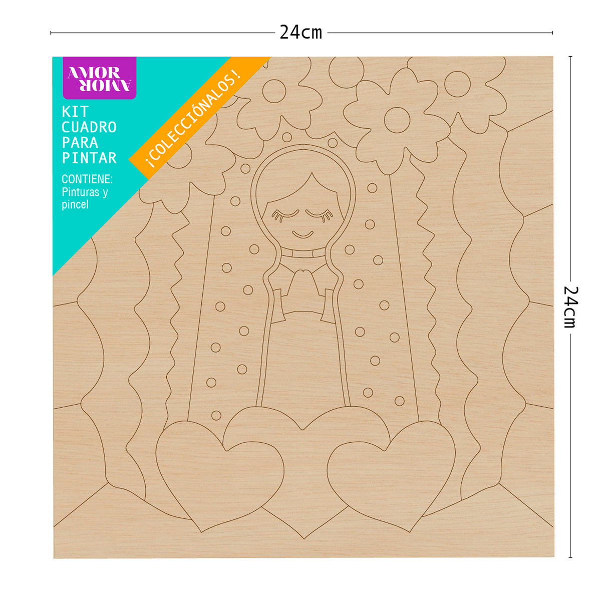 Kit Cuadro para Pintar Virgen de Guadalupe 24x24cm en MDF - CUADROS | Bylmo