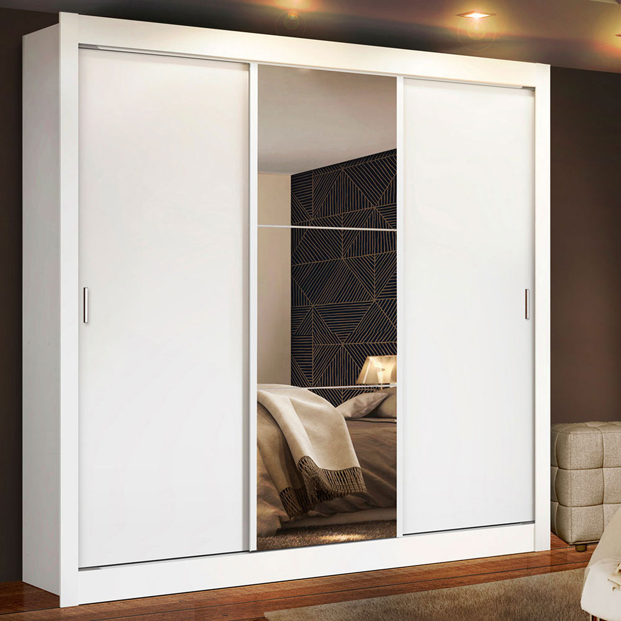 Closet Mônaco Blanco 210x21.4cm con Cuatro Entrepaños Tres Puertas y Con Espejo - CLOSETS | Bylmo