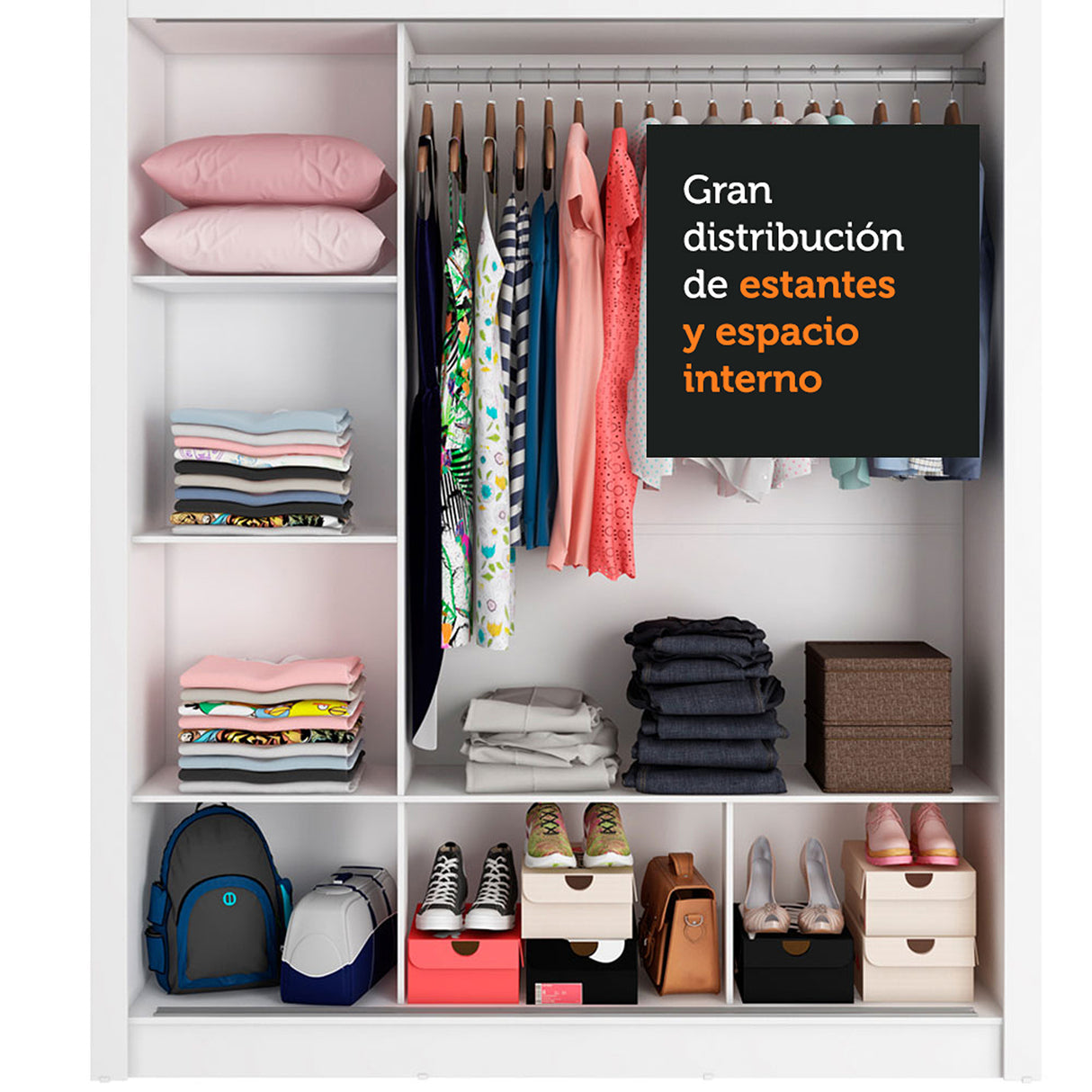 Closet Mônaco Blanco 210x25.7cm con Cuatro Entrepaños Tres Puertas y Con Espejo - CLOSETS | Bylmo