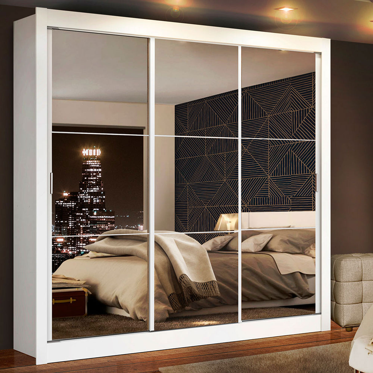 Closet Mônaco Blanco 210x30cm con Cuatro Entrepaños Tres Puertas y Con Espejo - CLOSETS | Bylmo