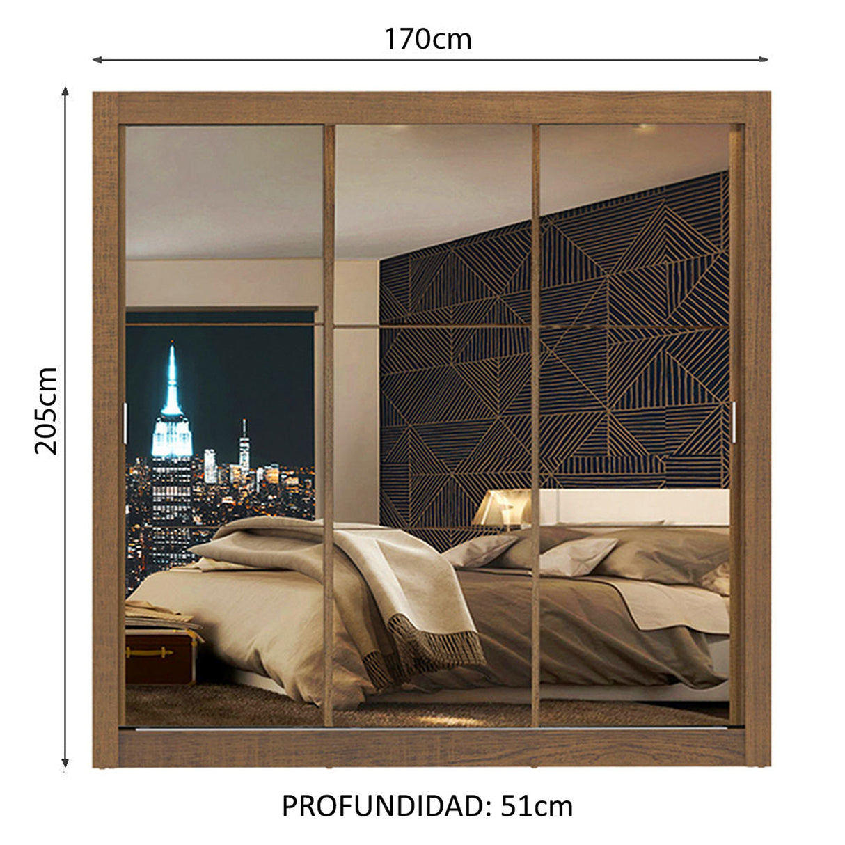 Closet Mônaco Marron 210x30cm con Cuatro Entrepaños Tres Puertas y Con Espejo - CLOSETS | Bylmo