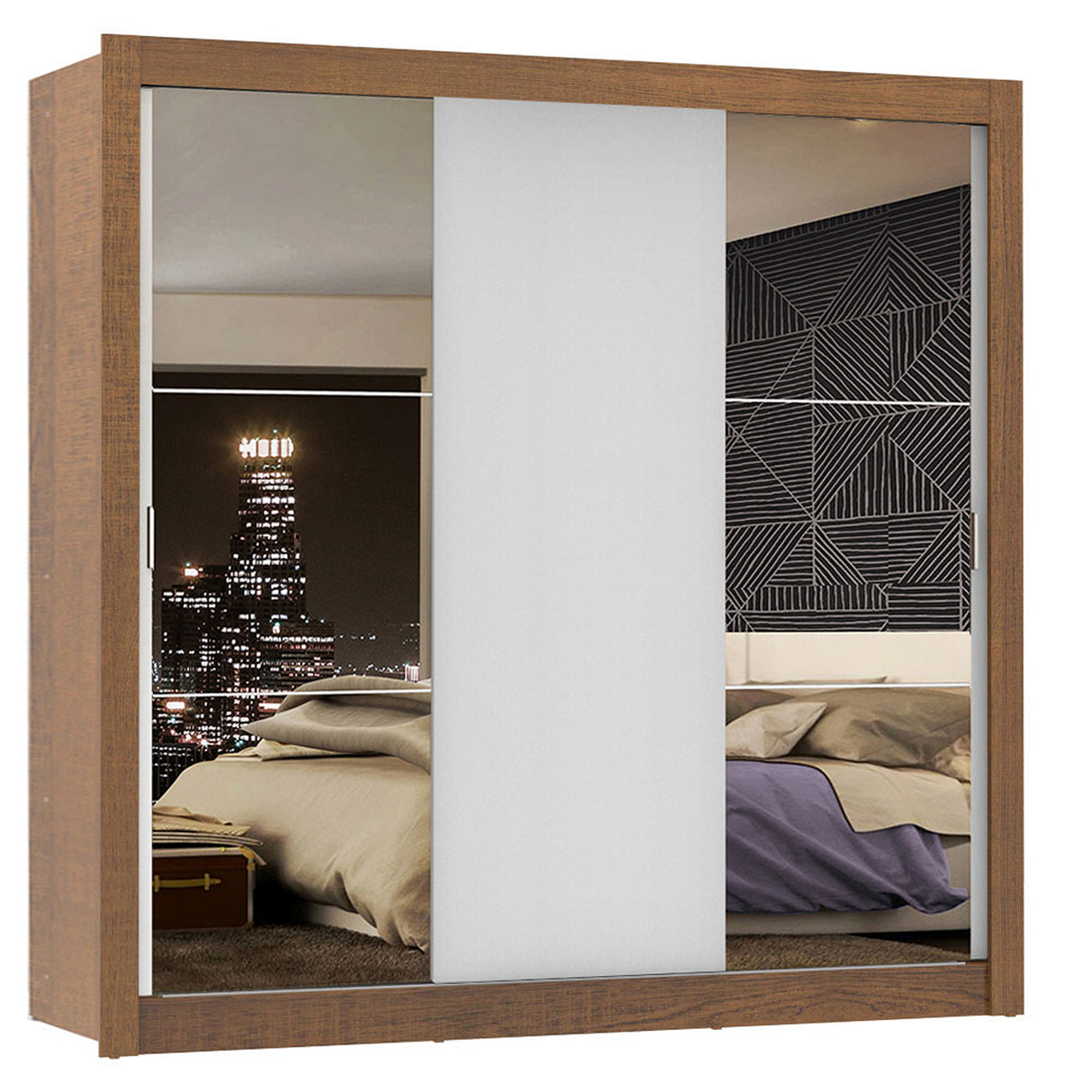 Closet Mônaco Marron y Blanco 210x25.7cm con Cuatro Entrepaños Tres Puertas y Con Espejo - CLOSETS | Bylmo