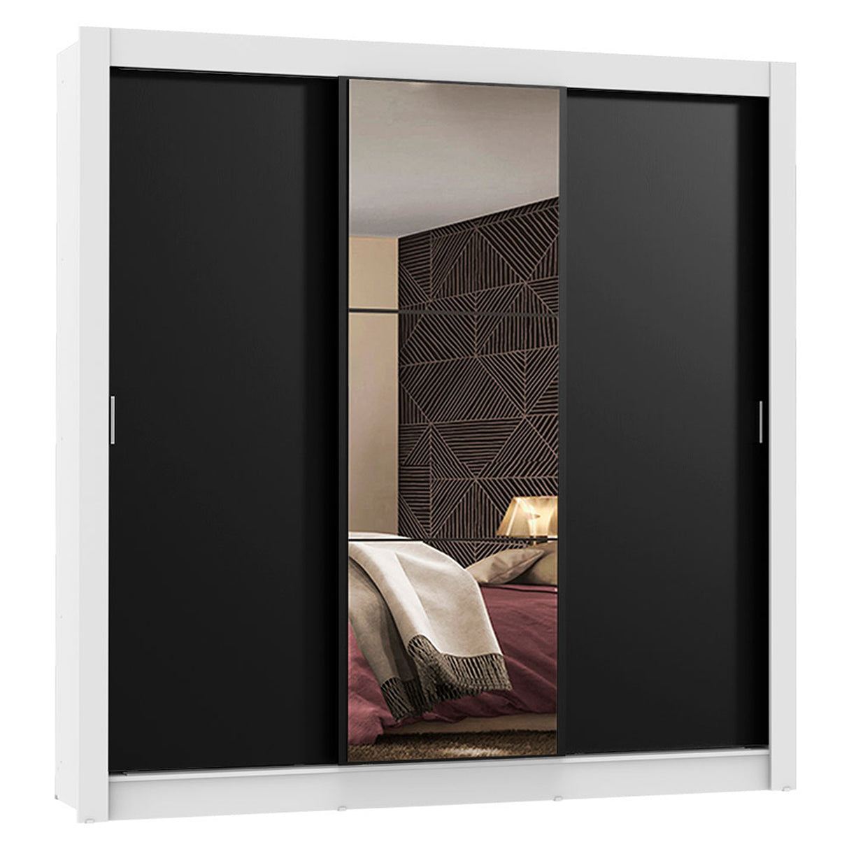 Closet Mônaco Blanco y Negro 210x21.4cm con Cuatro Entrepaños Tres Puertas y Con Espejo - CLOSETS | Bylmo