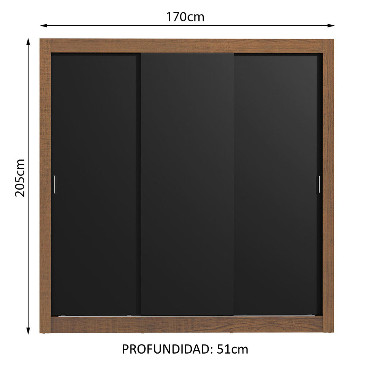 Closet Mônaco Marron y Negro 210x17.1cm con Cuatro Entrepaños y Tres Puertas - CLOSETS | Bylmo