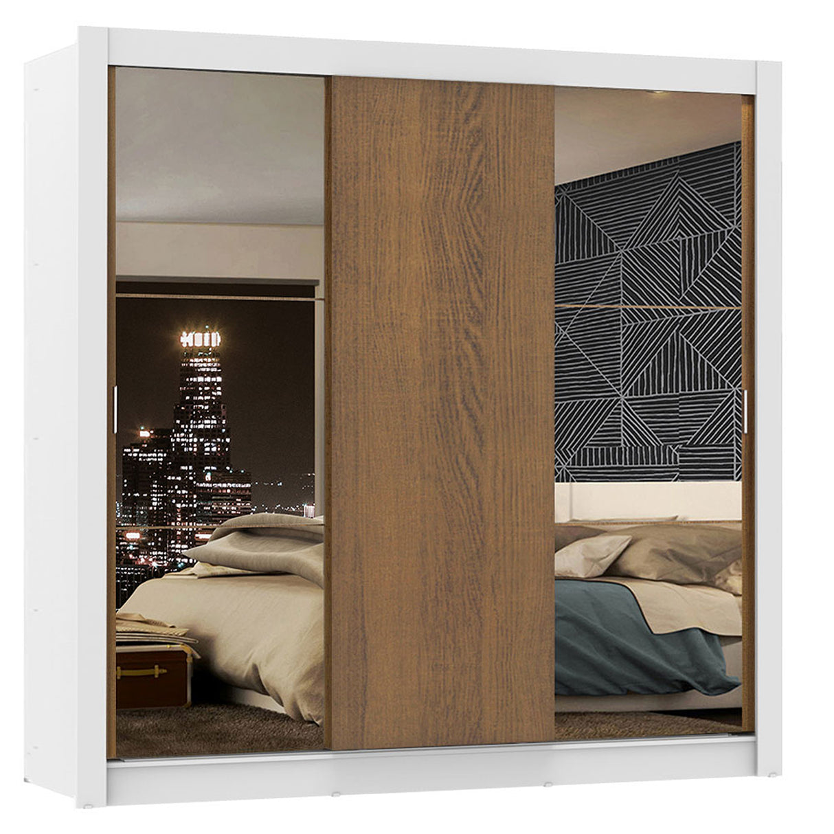 Closet Mônaco Blanco y Marron 210x25.7cm con Cuatro Entrepaños Tres Puertas y Con Espejo - CLOSETS | Bylmo