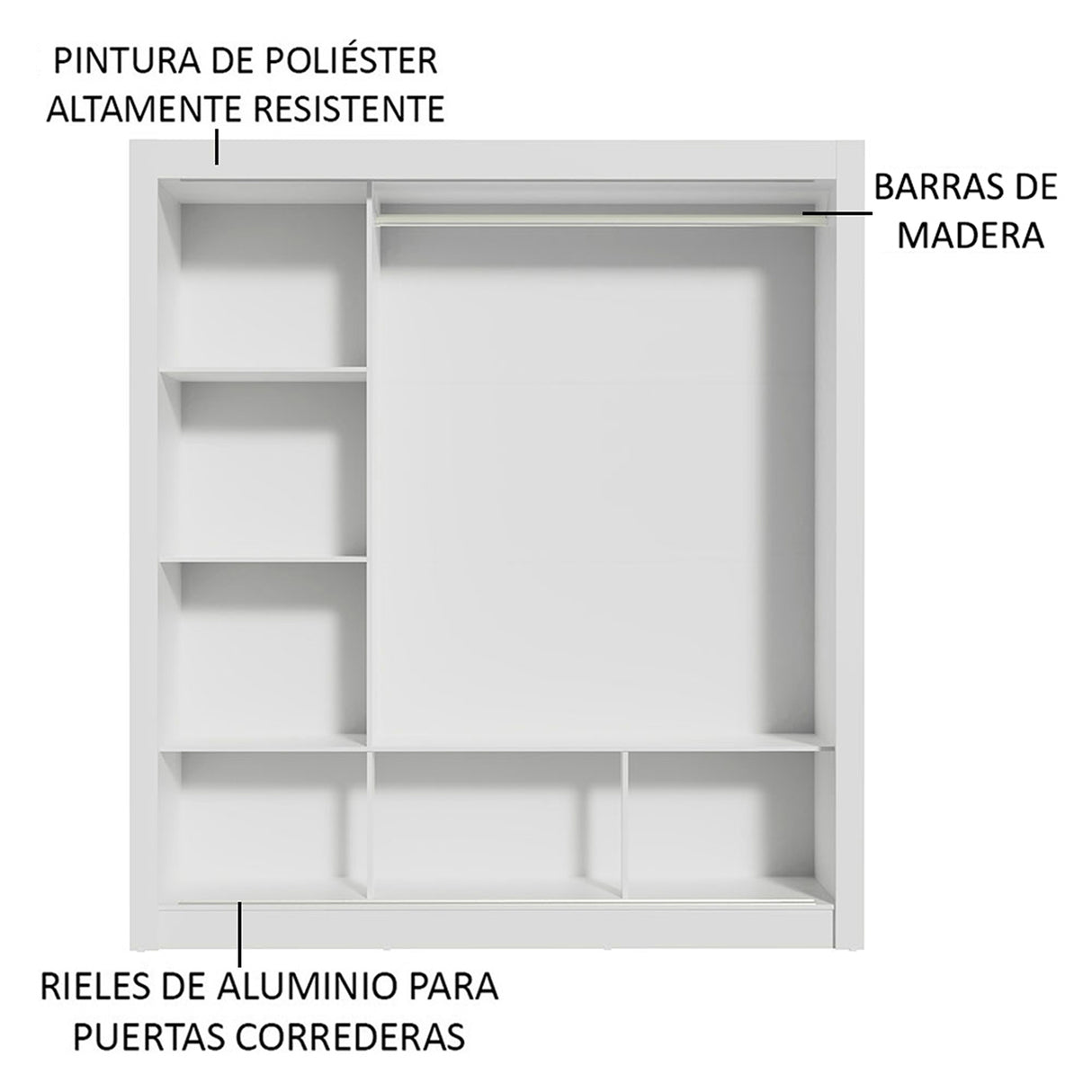 Closet Mônaco Blanco y Marron 210x25.7cm con Cuatro Entrepaños Tres Puertas y Con Espejo - CLOSETS | Bylmo