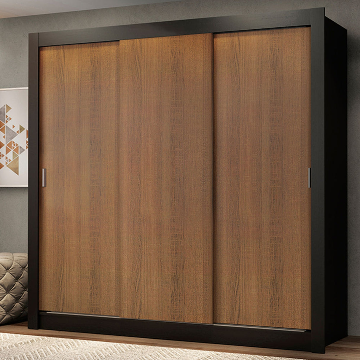 Closet Mônaco Negro y Marron 210x17.1cm con Cuatro Entrepaños y Tres Puertas - CLOSETS | Bylmo