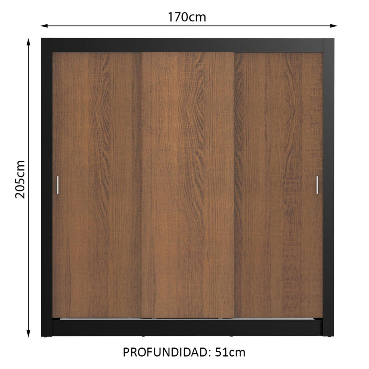 Closet Mônaco Negro y Marron 210x17.1cm con Cuatro Entrepaños y Tres Puertas - CLOSETS | Bylmo