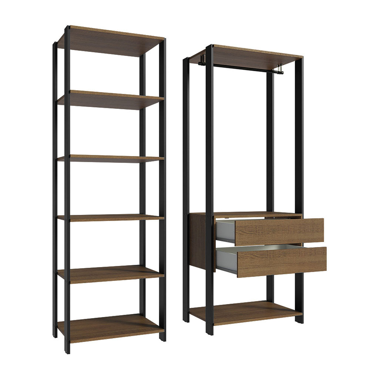 Closet Abierto Valencia Marron y Negro 70x180cm con Seis Entrepaños - CLOSETS | Bylmo