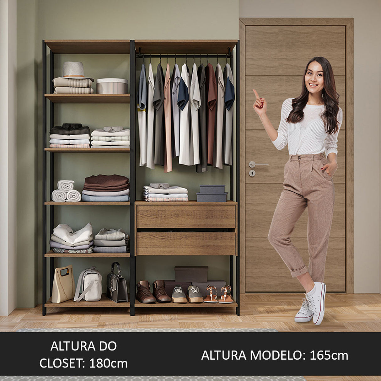Closet Abierto Valencia Marron y Negro 70x180cm con Seis Entrepaños - CLOSETS | Bylmo