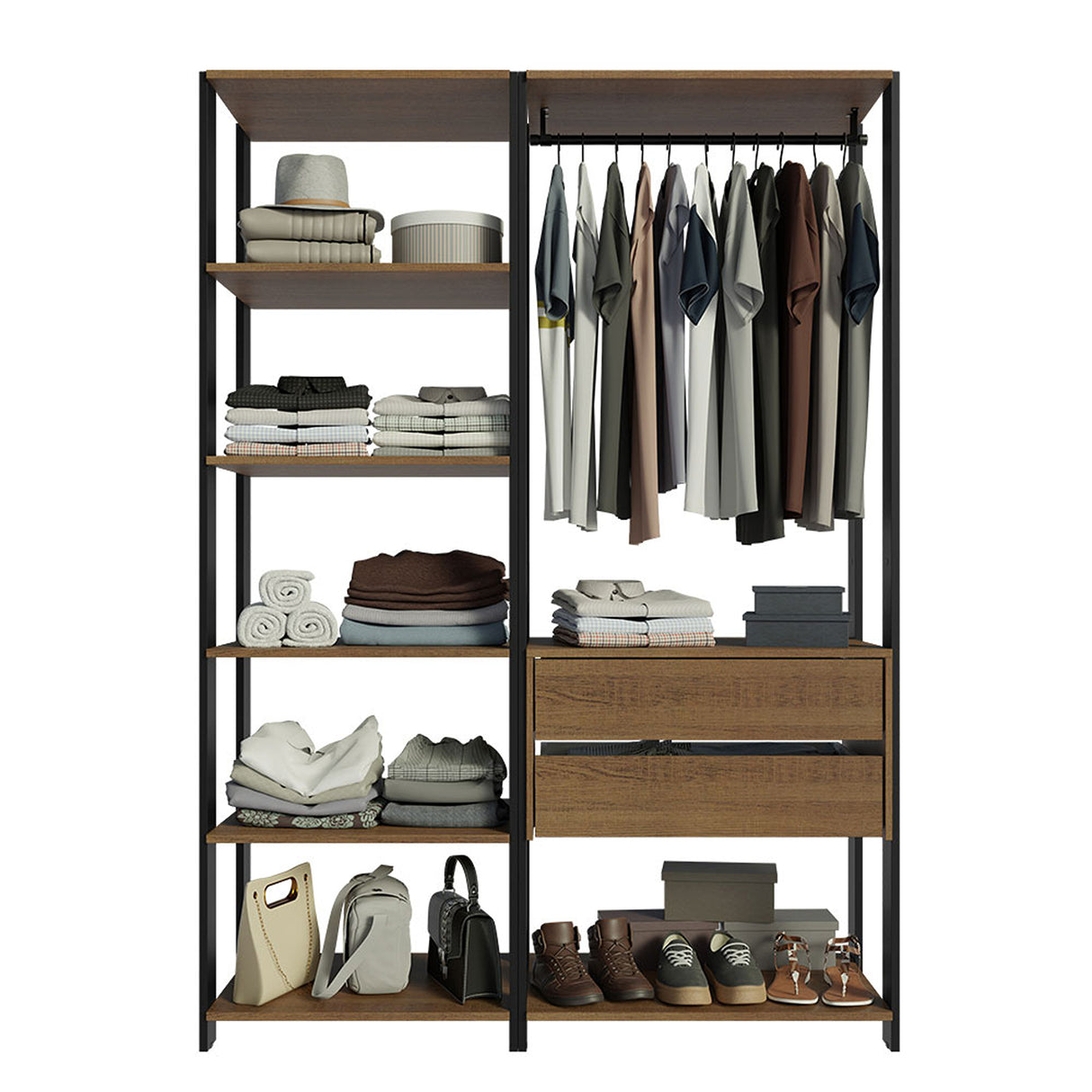 Closet Abierto Valencia Marron y Negro 70x180cm con Seis Entrepaños - CLOSETS | Bylmo