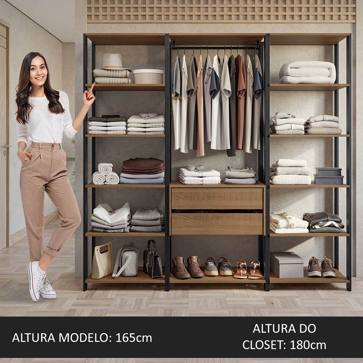 Closet Abierto Valencia Marron y Negro 188x180cm con Diez Entrepaños - CLOSETS | Bylmo