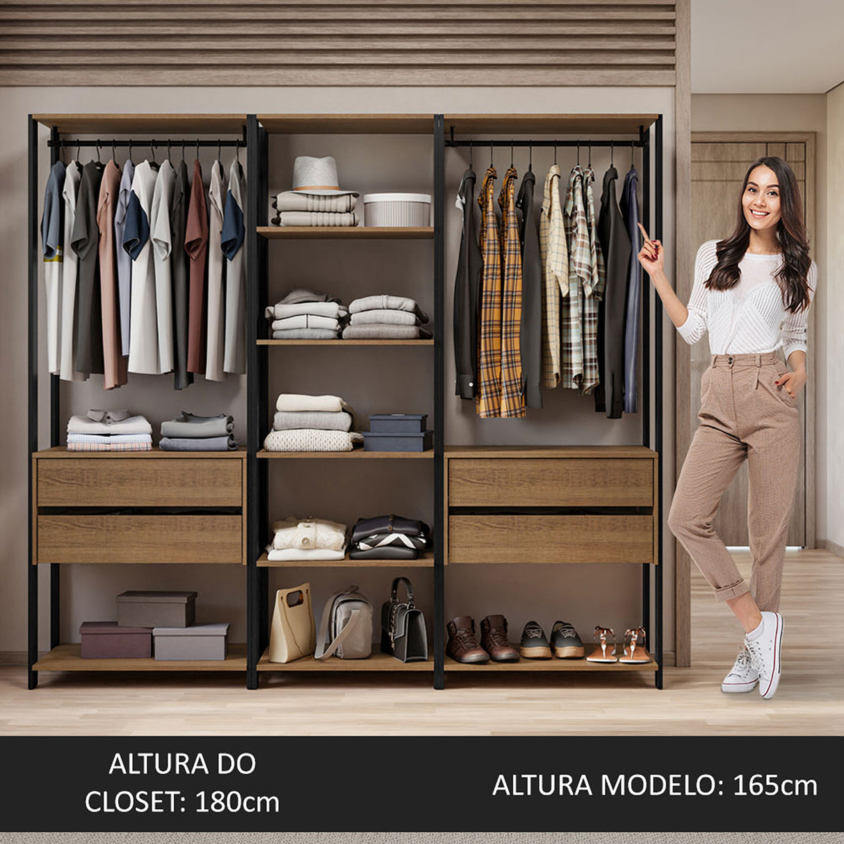 Closet Abierto Valencia Marron y Negro 199x180cm con Diez Entrepaños - CLOSETS | Bylmo