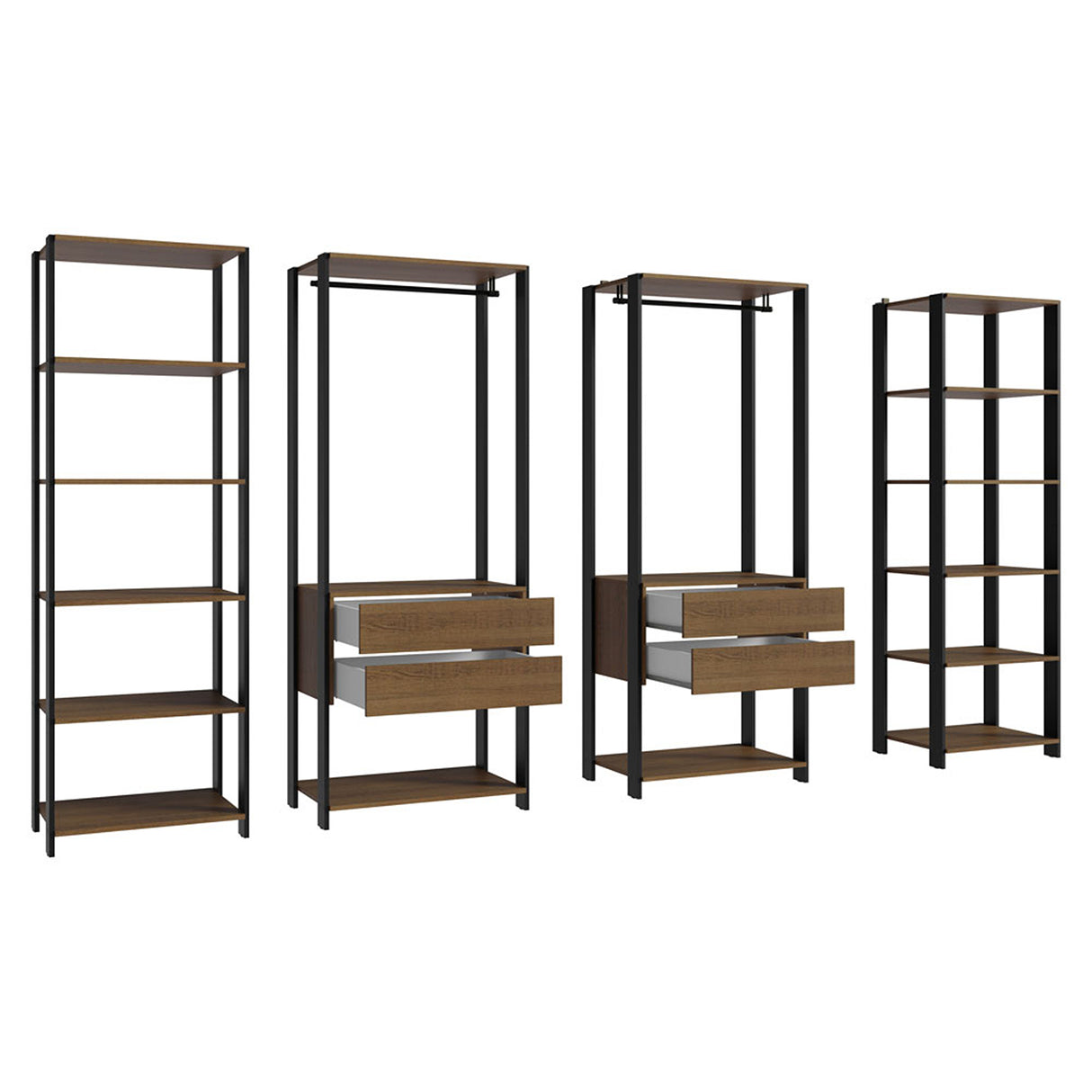 Closet Abierto Valencia Marron y Negro 258x180cm con Diez Entrepaños Modular - CLOSETS | Bylmo