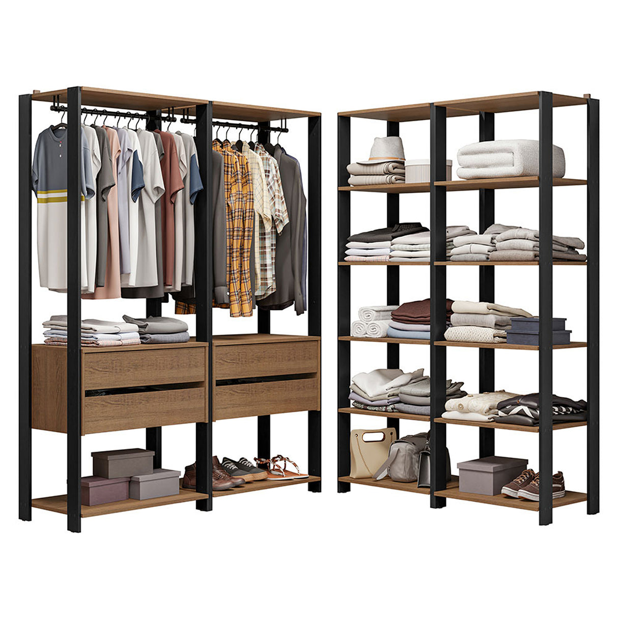Closet Abierto Valencia Marron y Negro 358x180cm con Diez Entrepaños Modular - CLOSETS | Bylmo