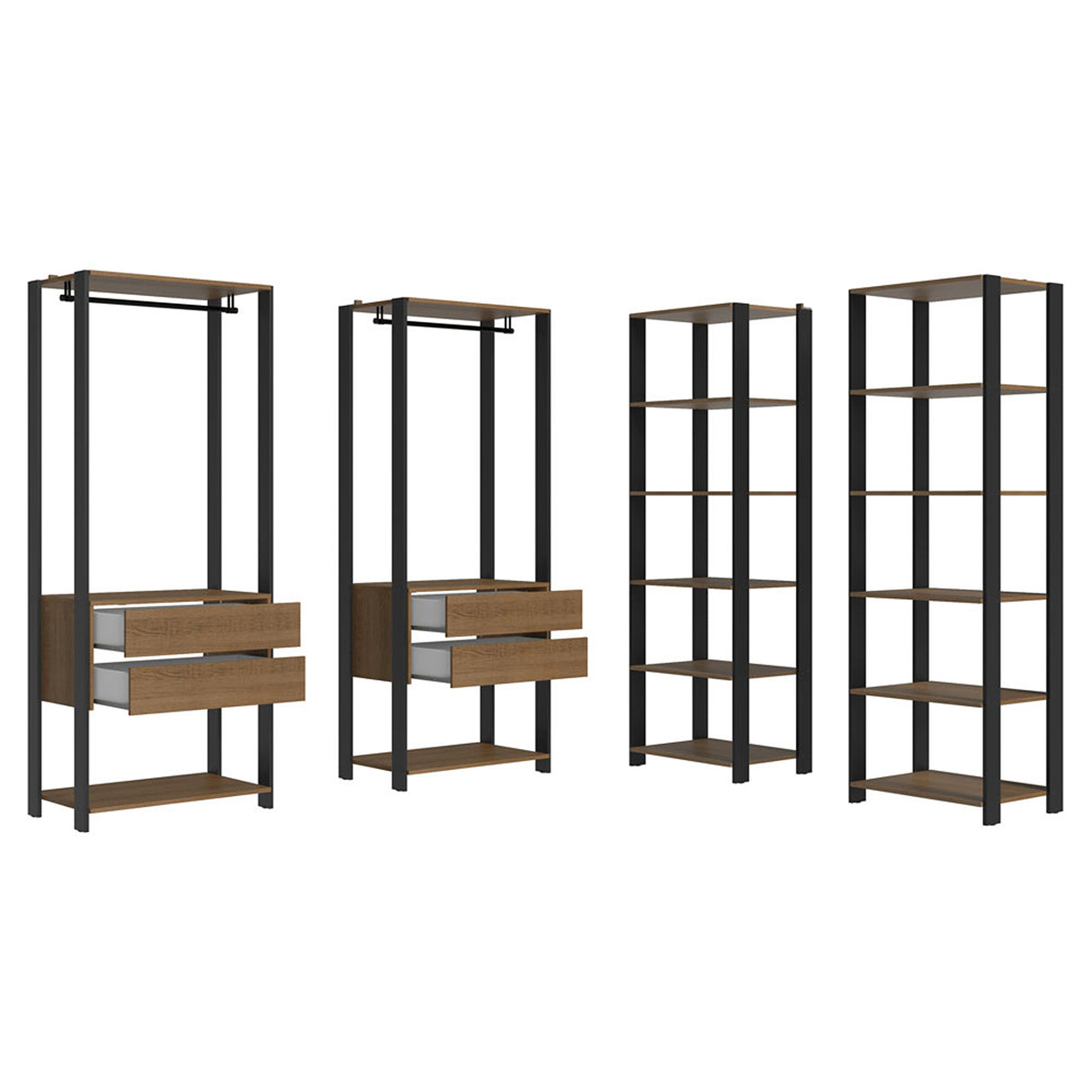 Closet Abierto Valencia Marron y Negro 358x180cm con Diez Entrepaños Modular - CLOSETS | Bylmo