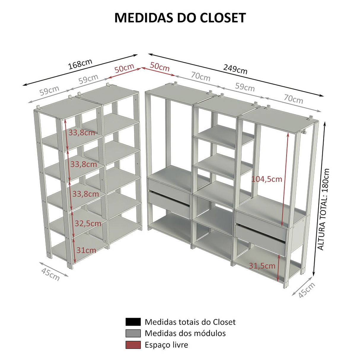 Closet Abierto Valencia Marron y Negro 417x180cm con Diez Entrepaños - CLOSETS | Bylmo