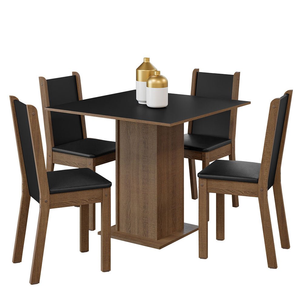 Combo Comedor y Sillas Alana Marron y Negro 90x78cm Cuadrado de Cuatro Puestos con Cuatro Sillas - COMEDORES | Bylmo