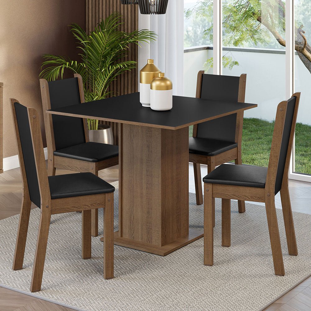 Combo Comedor y Sillas Alana Marron y Negro 90x78cm Cuadrado de Cuatro Puestos con Cuatro Sillas - COMEDORES | Bylmo