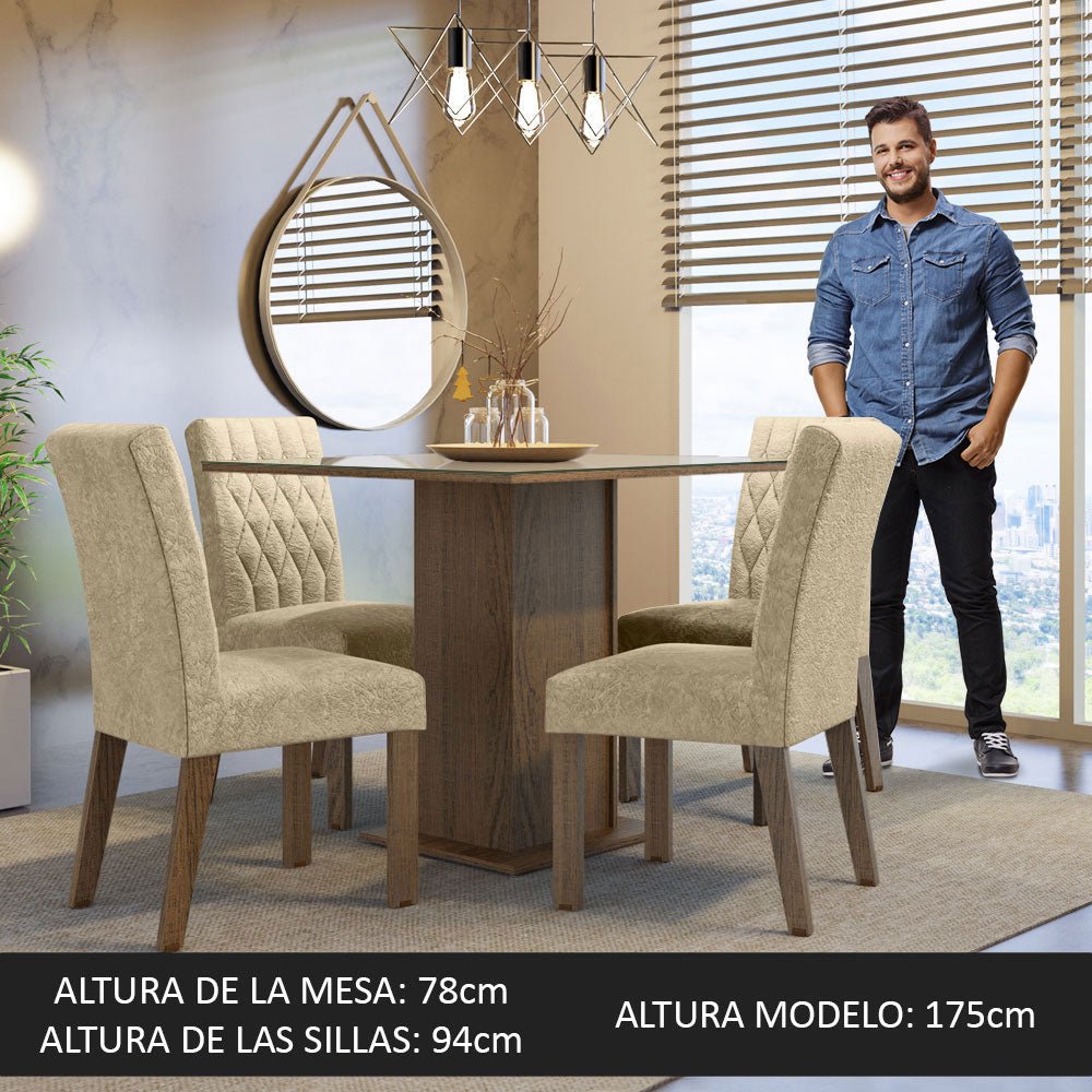 Combo Comedor y Sillas Anaju Marron y Crema 90x78cm Cuadrado de Cuatro Puestos con Cuatro Sillas - COMEDORES | Bylmo