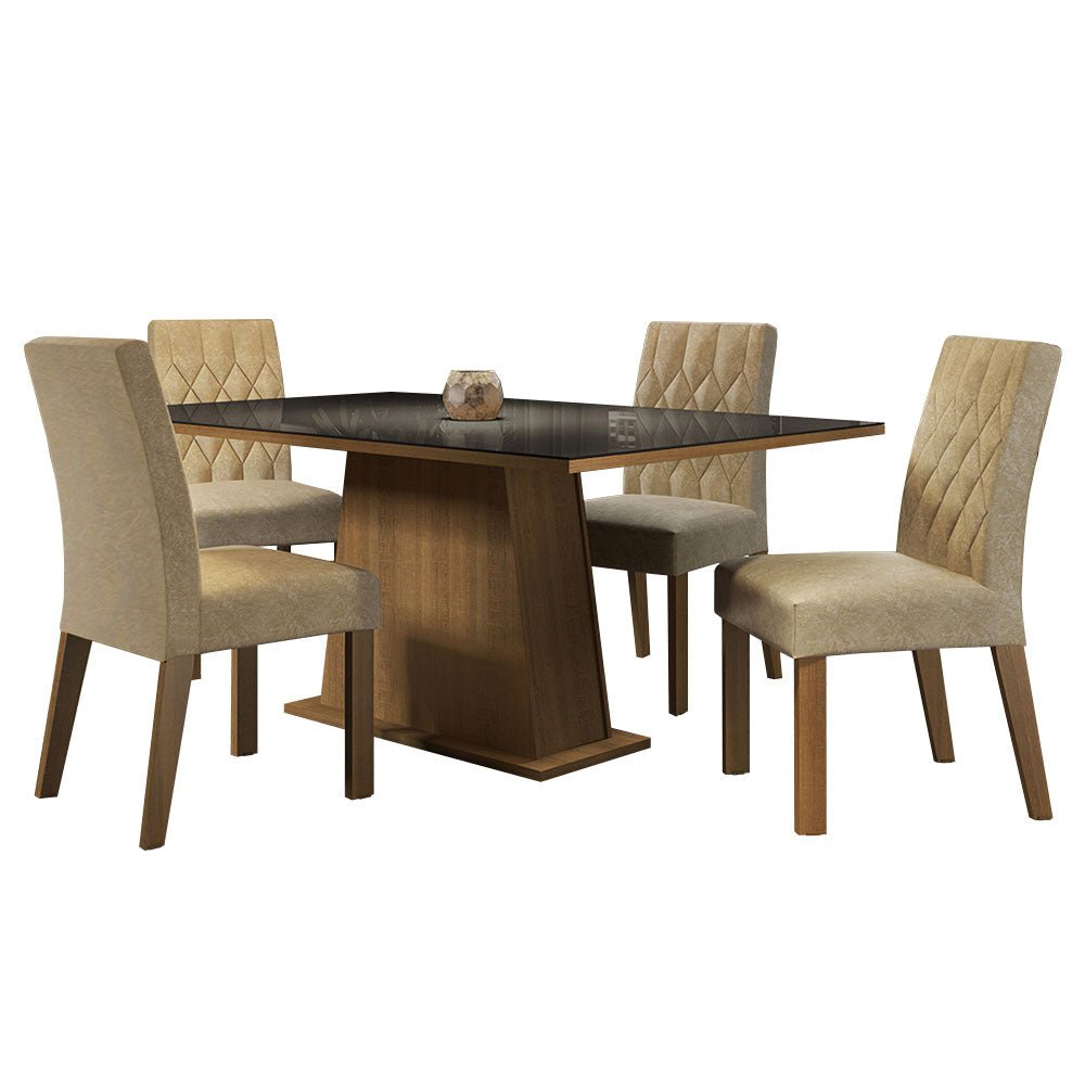 Combo Comedor y Sillas Aryeli Marron y Negro 160x80cm Cuadrado de Cuatro Puestos con Cuatro Sillas - COMEDORES | Bylmo