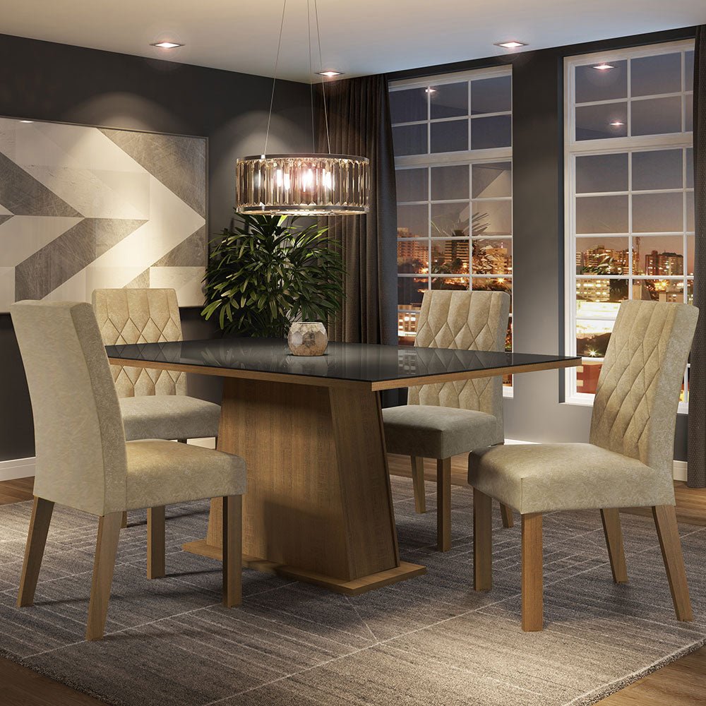 Combo Comedor y Sillas Aryeli Marron y Negro 160x80cm Cuadrado de Cuatro Puestos con Cuatro Sillas - COMEDORES | Bylmo