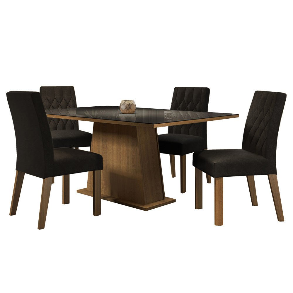 Combo Comedor y Sillas Aryeli Marron y Negro Oxford 160x80cm Cuadrado de Cuatro Puestos con Cuatro Sillas - COMEDORES | Bylmo