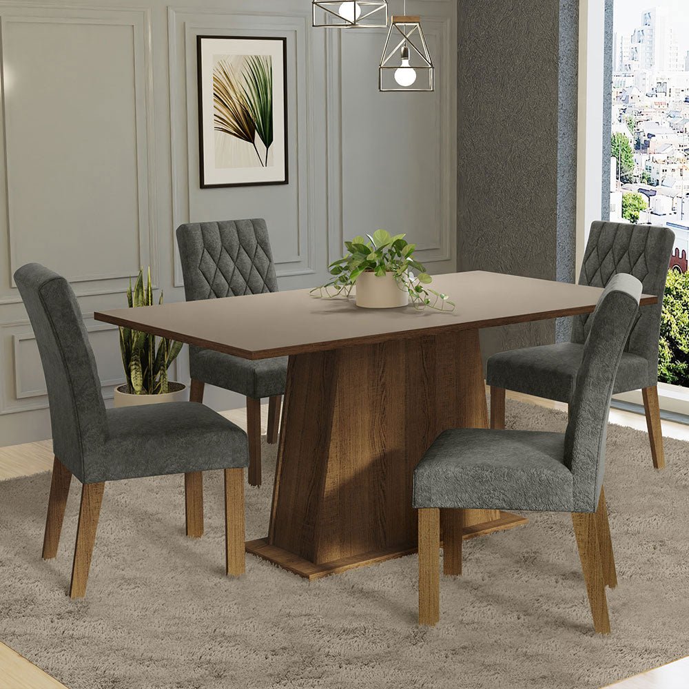 Combo Comedor y Sillas Ashley Marron con Crema y Plata 160x79cm Cuadrado de Cuatro Puestos con Cuatro Sillas - COMEDORES | Bylmo