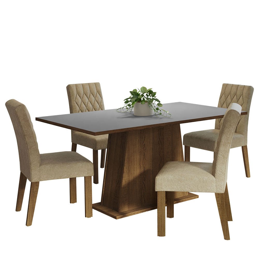 Combo Comedor y Sillas Ashley Marron y Gris 160x79cm Cuadrado de Cuatro Puestos con Cuatro Sillas - COMEDORES | Bylmo