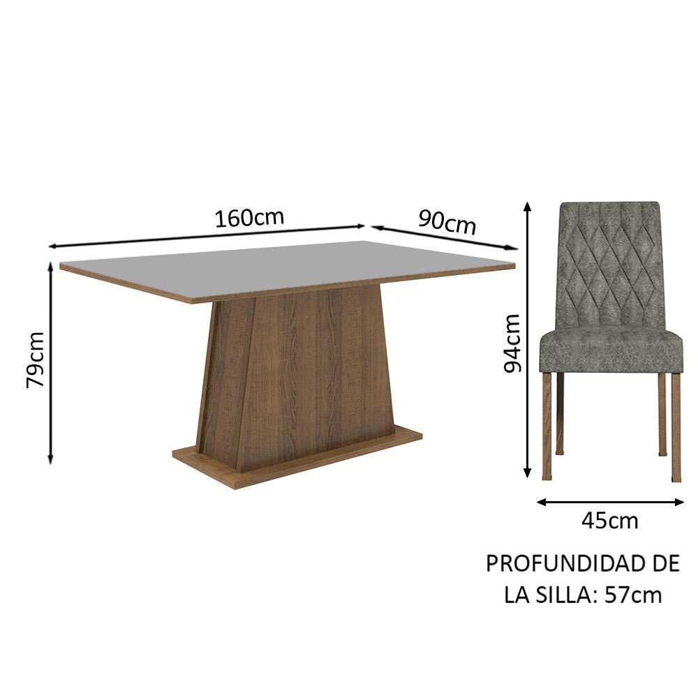 Combo Comedor y Sillas Ashley Marron con Gris y Plata 160x79cm Cuadrado de Cuatro Puestos con Cuatro Sillas - COMEDORES | Bylmo