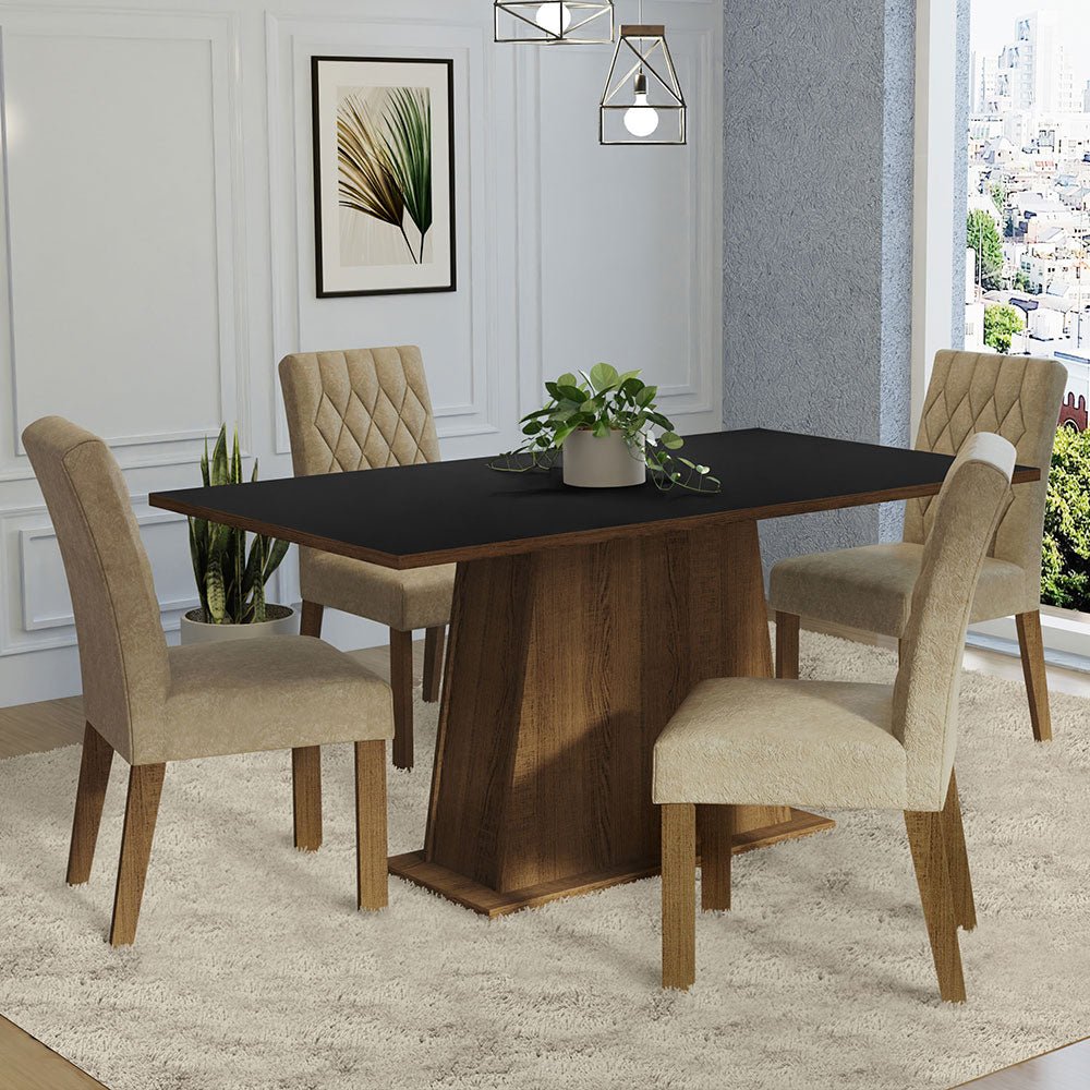 Combo Comedor y Sillas Ashley Marron y Negro 160x79cm Cuadrado de Cuatro Puestos con Cuatro Sillas - COMEDORES | Bylmo