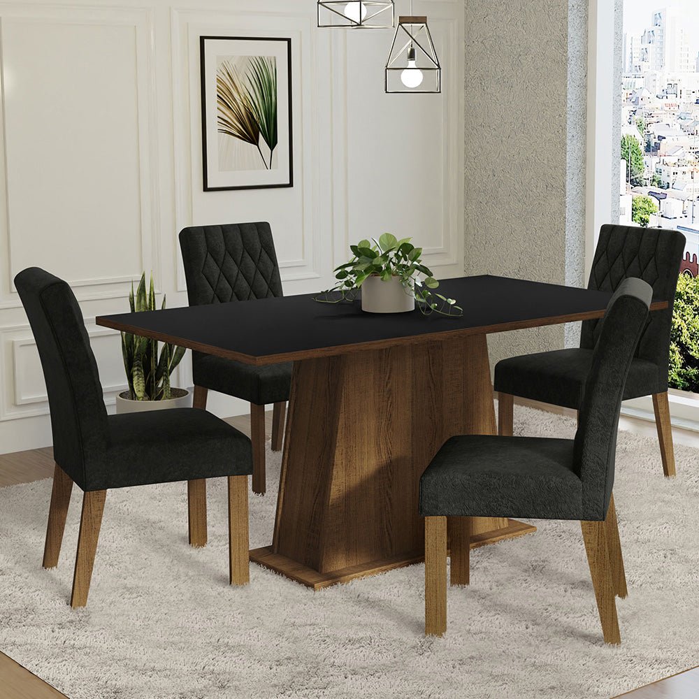 Combo Comedor y Sillas Ashley Marron y Negro Oxford 160x79cm Cuadrado de Cuatro Puestos con Cuatro Sillas - COMEDORES | Bylmo