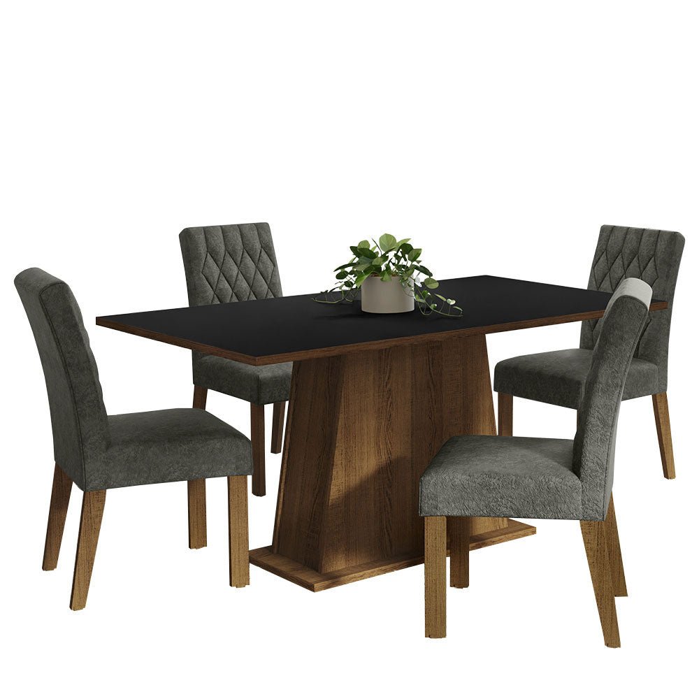 Combo Comedor y Sillas Ashley Marron con Negro y Plata 160x79cm Cuadrado de Cuatro Puestos con Cuatro Sillas - COMEDORES | Bylmo