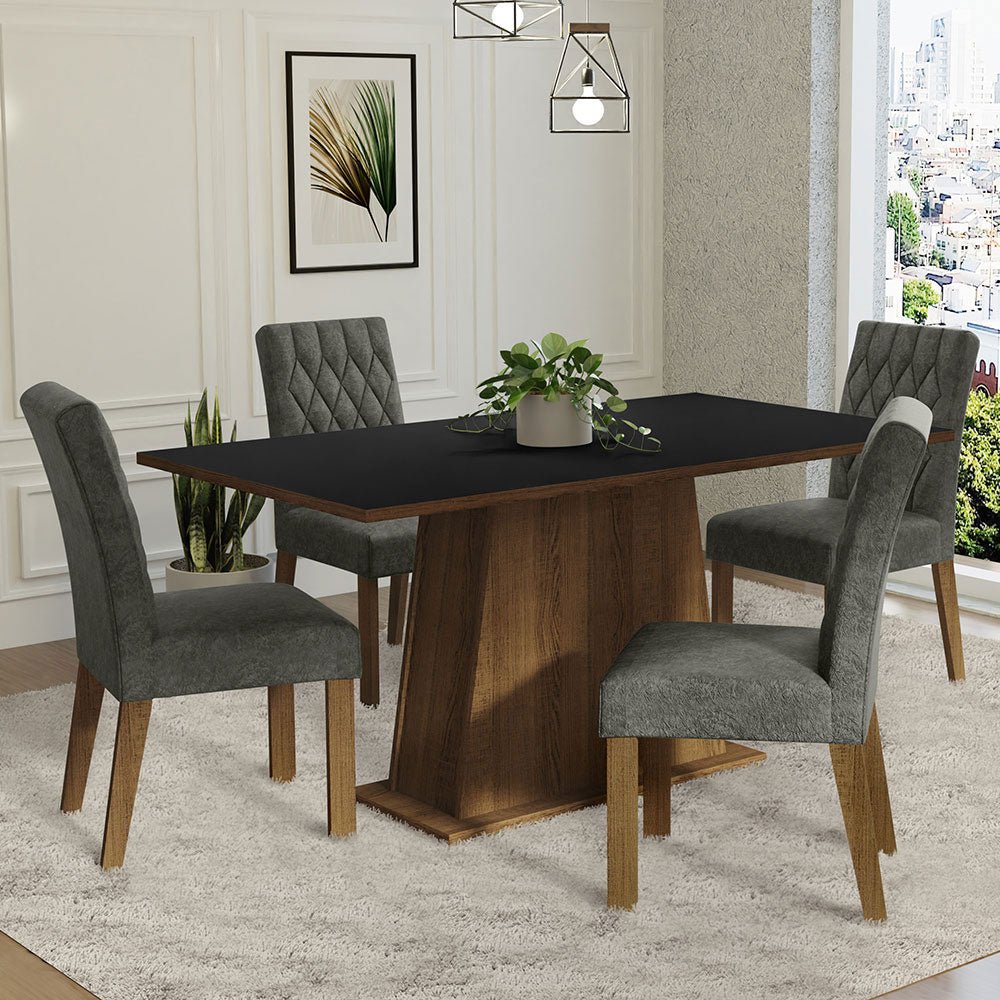 Combo Comedor y Sillas Ashley Marron con Negro y Plata 160x79cm Cuadrado de Cuatro Puestos con Cuatro Sillas - COMEDORES | Bylmo