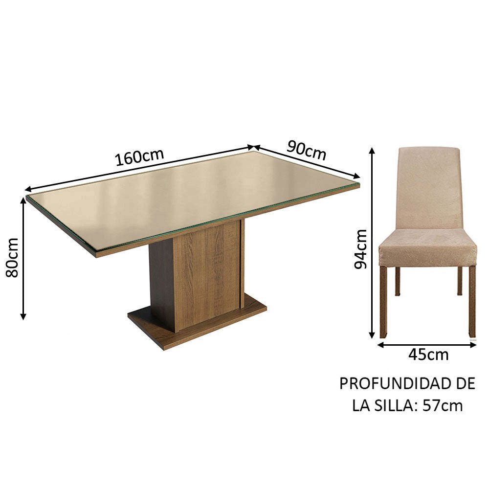 Combo Comedor y Sillas Avril Marron y Crema 160x80cm Cuadrado de Cuatro Puestos con Cuatro Sillas - COMEDORES | Bylmo