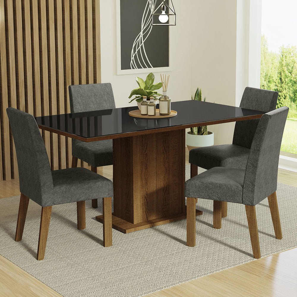 Combo Comedor y Sillas Avril Marron con Negro y Plata 160x80cm Cuadrado de Cuatro Puestos con Cuatro Sillas - COMEDORES | Bylmo