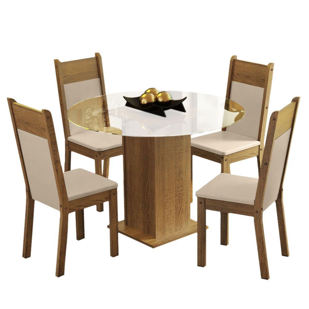 Combo Comedor y Sillas Beta Marron con Beige y Crema 90x76cm Cuadrado de Cuatro Puestos con Cuatro Sillas - COMEDORES | Bylmo
