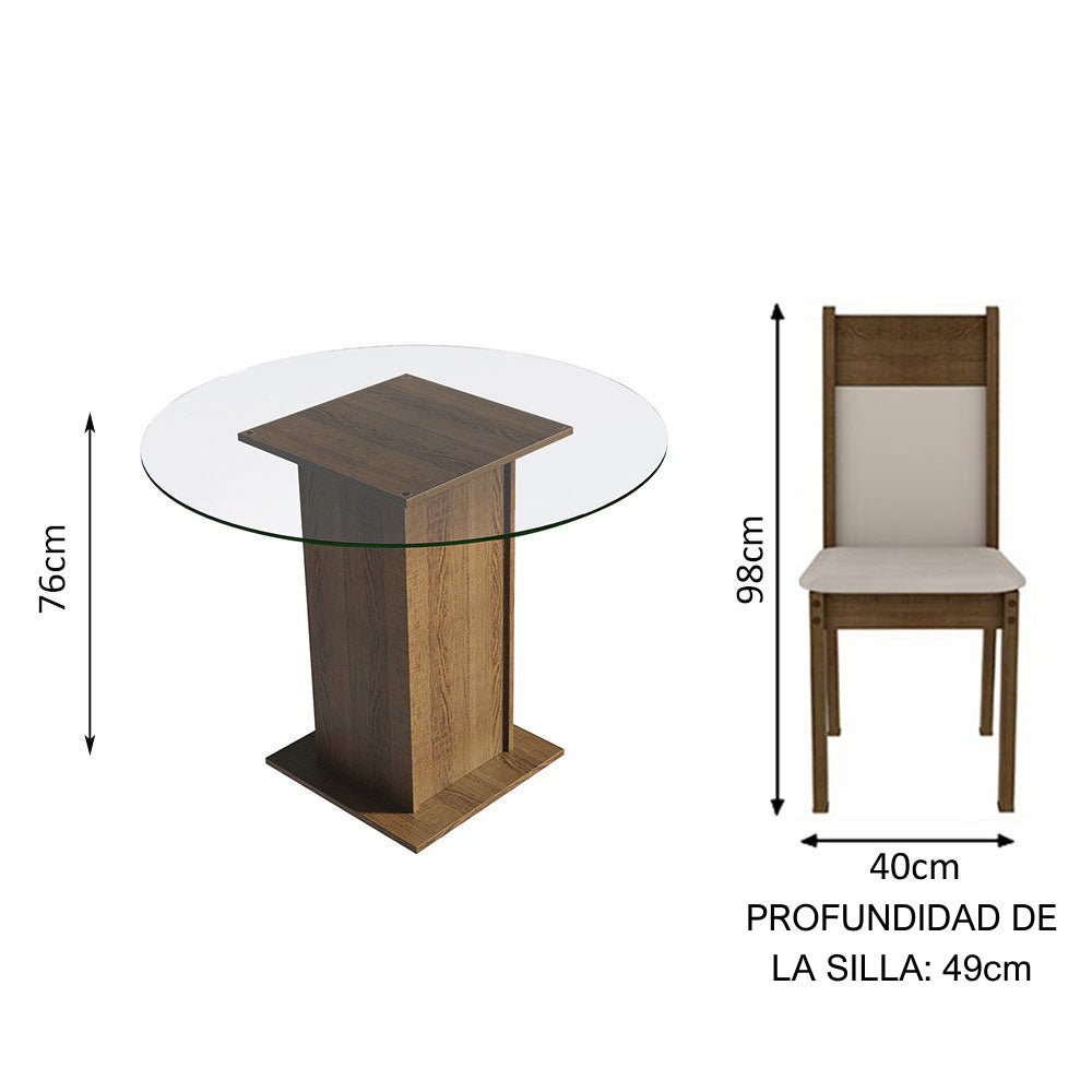 Combo Comedor y Sillas Beta Marron con Beige y Crema 90x76cm Cuadrado de Cuatro Puestos con Cuatro Sillas - COMEDORES | Bylmo