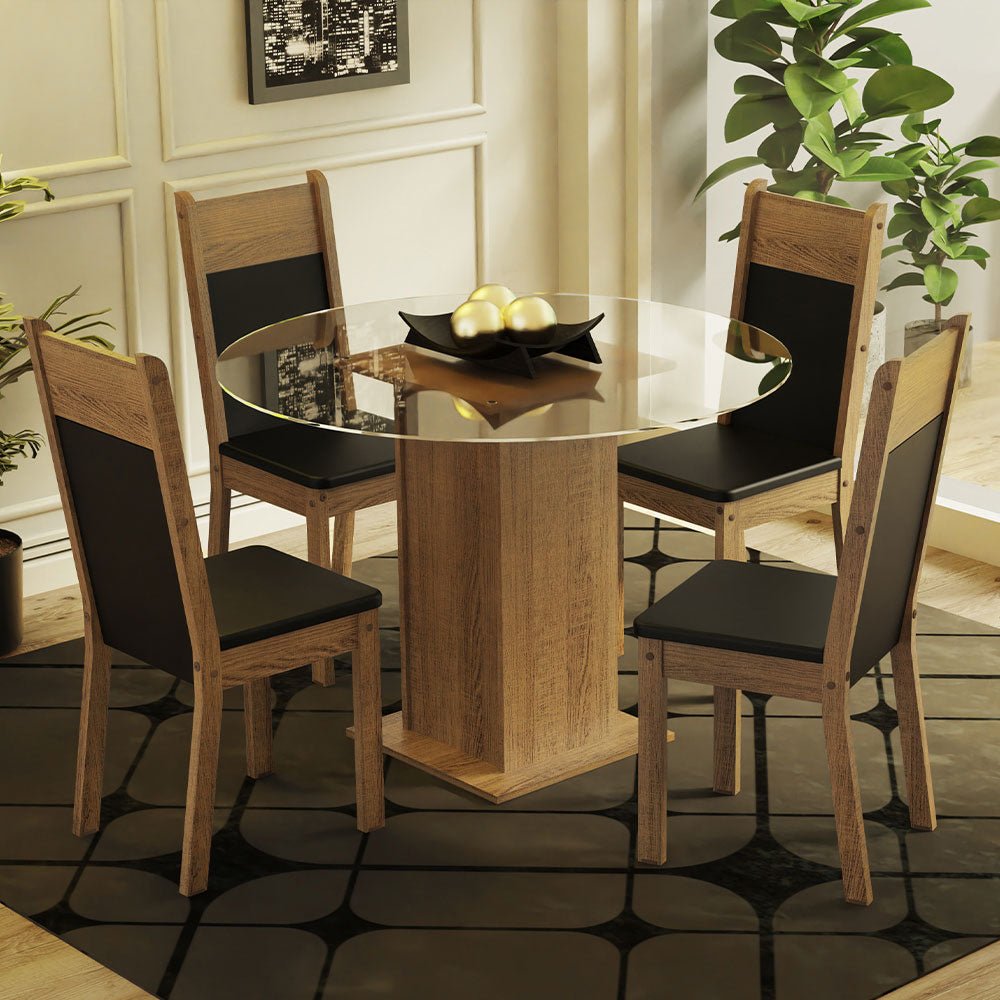 Combo Comedor y Sillas Beta Marron y Negro 90x76cm Cuadrado de Cuatro Puestos con Cuatro Sillas - COMEDORES | Bylmo