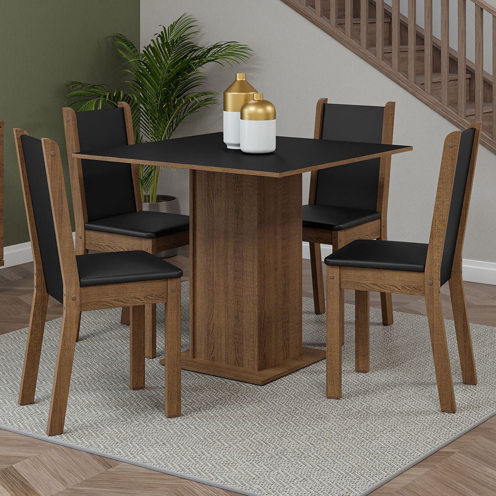 Combo Comedor y Sillas Briana Marron y Negro 90x78cm Cuadrado de Cuatro Puestos con Cuatro Sillas - COMEDORES | Bylmo