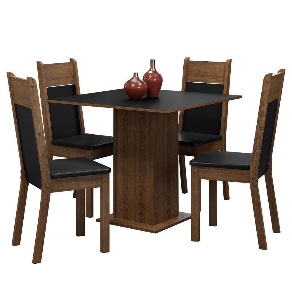 Combo Comedor y Sillas Claire Marron y Negro 90x78cm Cuadrado de Cuatro Puestos con Cuatro Sillas - COMEDORES | Bylmo