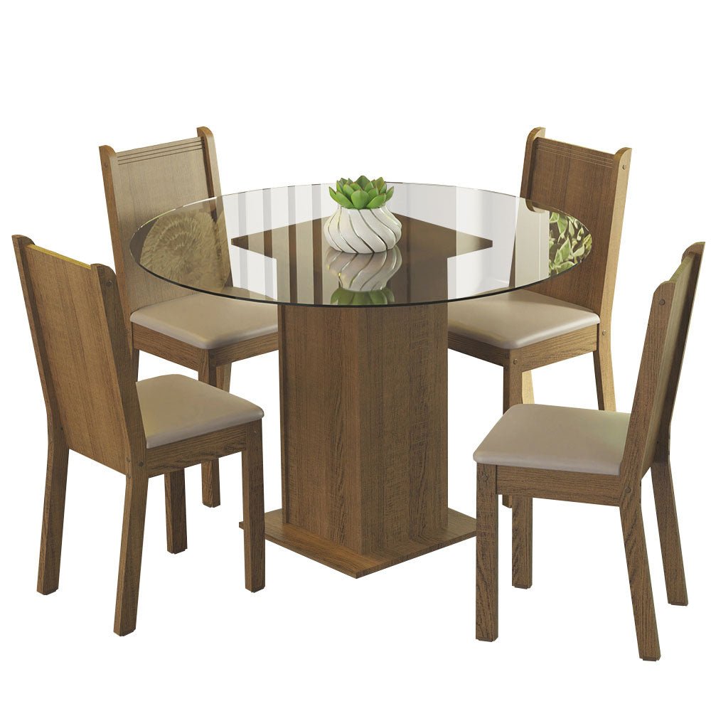 Combo Comedor y Sillas Débora Marron y Beige 90x76cm Cuadrado de Cuatro Puestos con Cuatro Sillas - COMEDORES | Bylmo