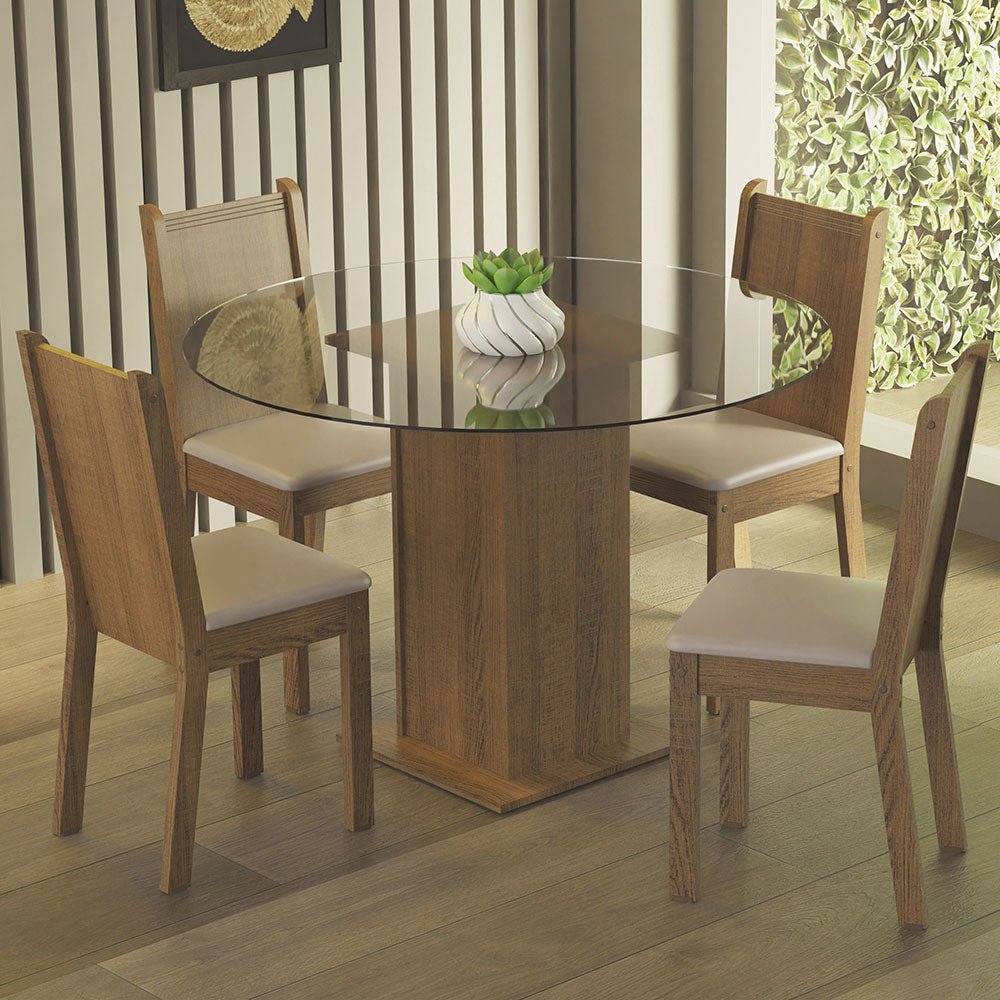 Combo Comedor y Sillas Débora Marron y Beige 90x76cm Cuadrado de Cuatro Puestos con Cuatro Sillas - COMEDORES | Bylmo