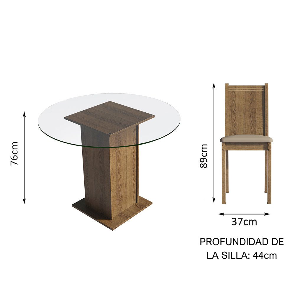Combo Comedor y Sillas Débora Marron y Beige 90x76cm Cuadrado de Cuatro Puestos con Cuatro Sillas - COMEDORES | Bylmo