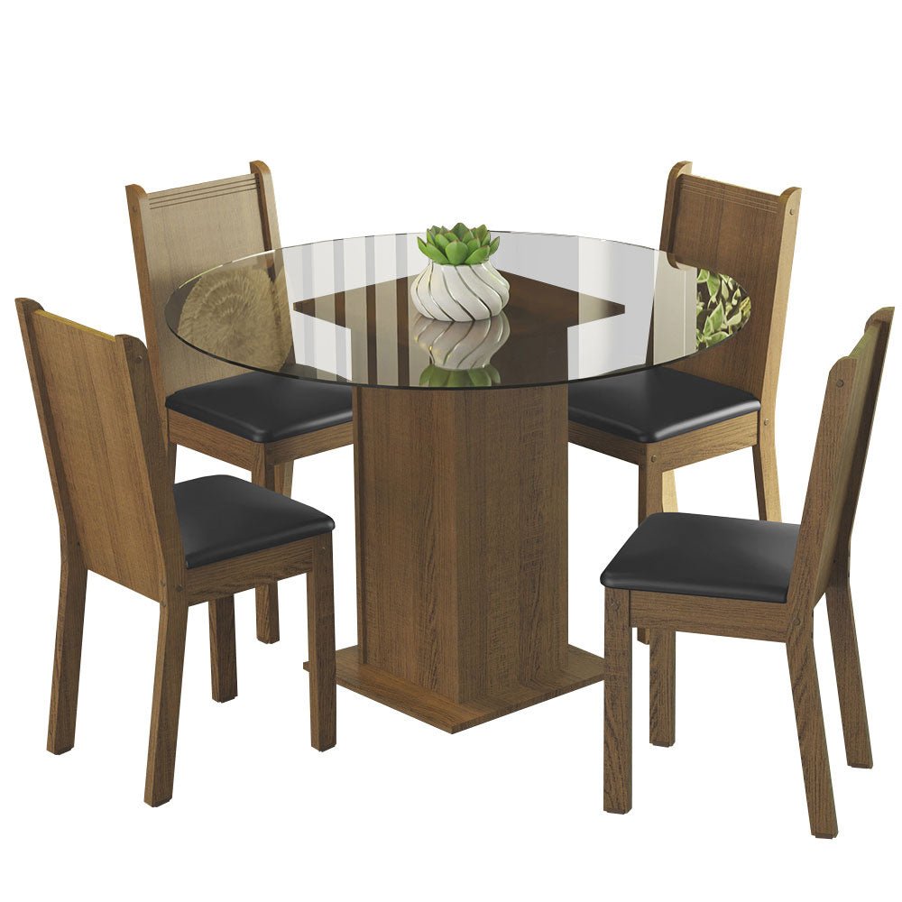 Combo Comedor y Sillas Débora Marron y Negro 90x76cm Cuadrado de Cuatro Puestos con Cuatro Sillas - COMEDORES | Bylmo