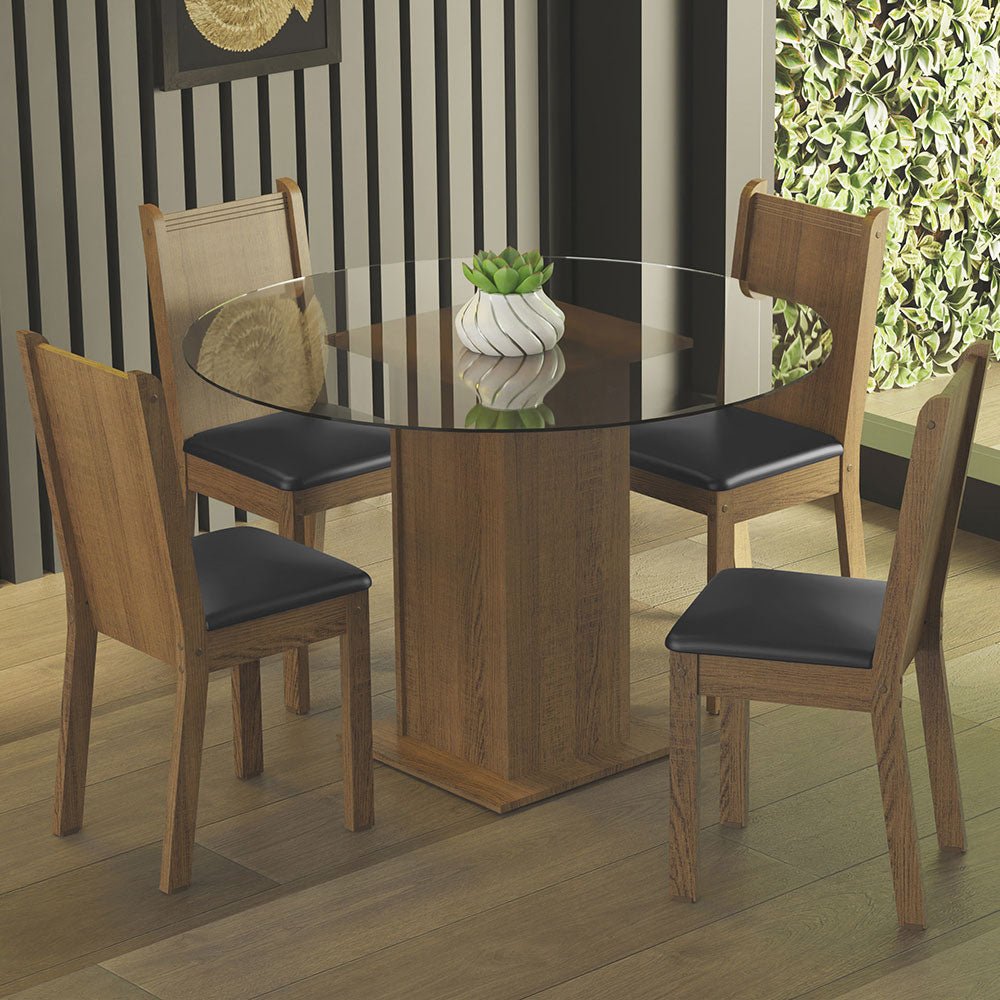 Combo Comedor y Sillas Débora Marron y Negro 90x76cm Cuadrado de Cuatro Puestos con Cuatro Sillas - COMEDORES | Bylmo
