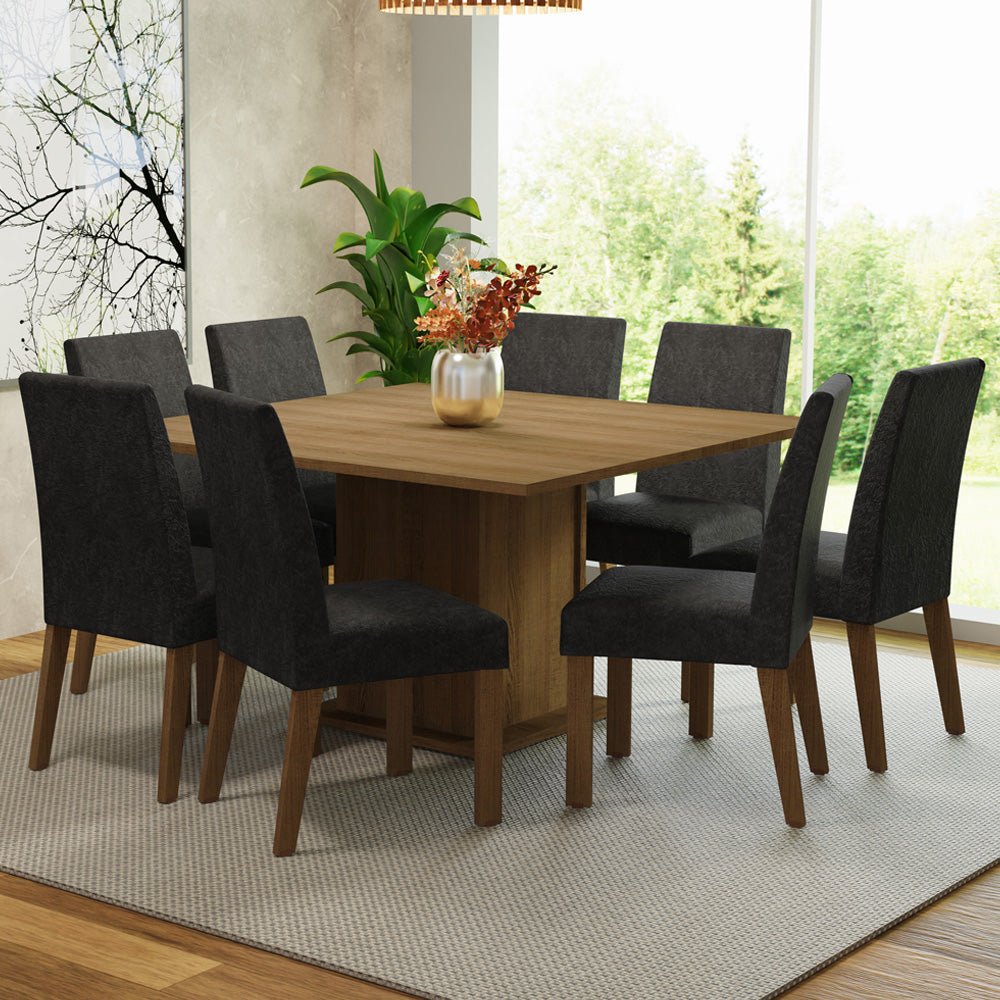 Combo Comedor y Sillas Doris Marron Oxford 136x77cm Cuadrado de Ocho Puestos con Ocho Sillas - COMEDORES | Bylmo