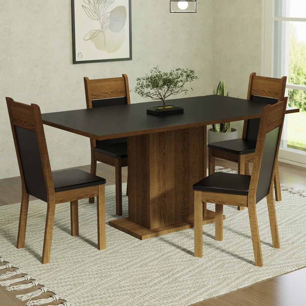 Combo Comedor y Sillas Elisa Marron y Marron 160x79cm Cuadrado de Cuatro Puestos con Cuatro Sillas - COMEDORES | Bylmo