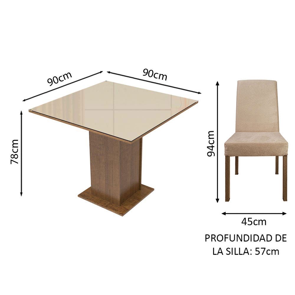 Combo Comedor y Sillas Evelin Marron y Crema 90x78cm Cuadrado de Cuatro Puestos con Cuatro Sillas - COMEDORES | Bylmo